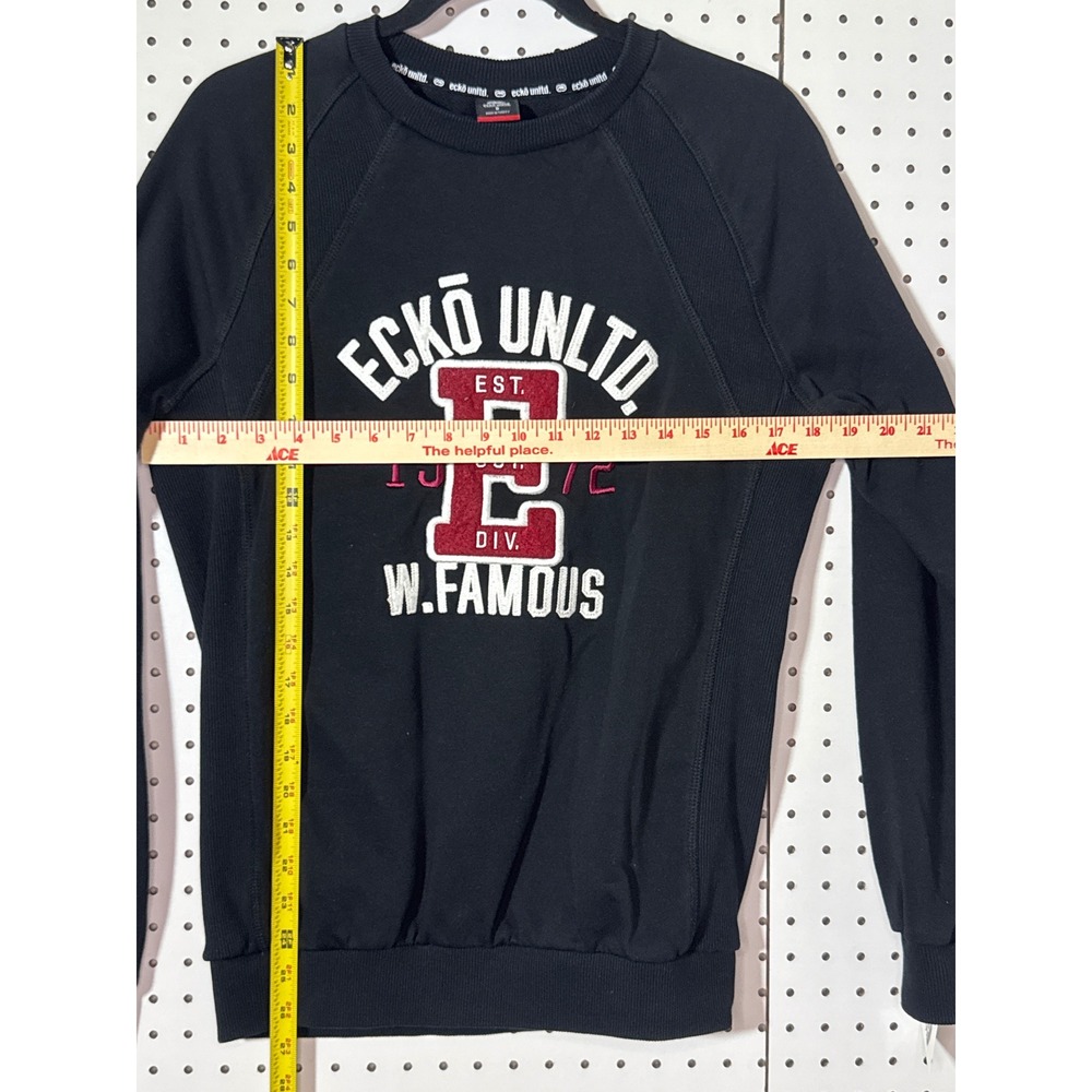 Ecko Unltd Crewneck Sweatshirt Black Graphic Logo Pullover Small 1972 W Famous - Picture 3 of 5
